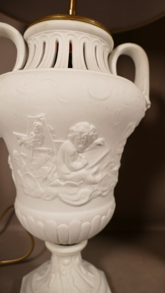 After Clodion, Pair Of Cassolette Lamps In Porcelain Biscuit, Samson Sèvres 19th Century-photo-3