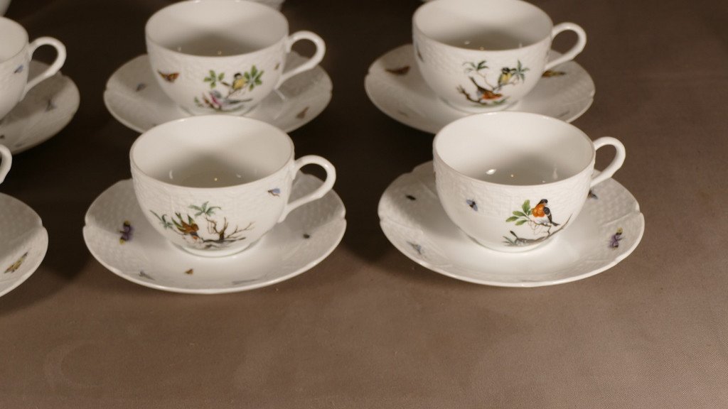 Raynaud Limoges, The Birds, Porcelain Coffee Service After Meissen 18th-photo-3
