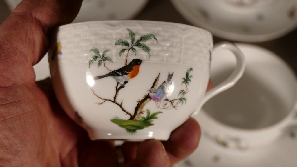 Raynaud Limoges, The Birds, Porcelain Coffee Service After Meissen 18th-photo-1