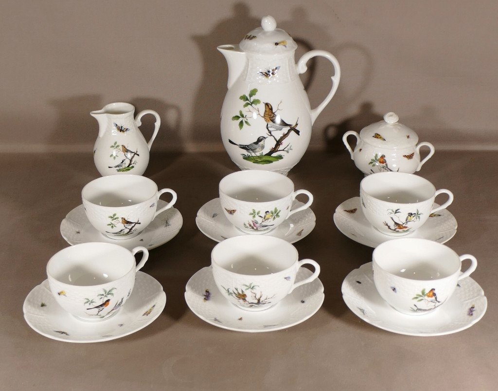 Raynaud Limoges, The Birds, Porcelain Coffee Service After Meissen 18th