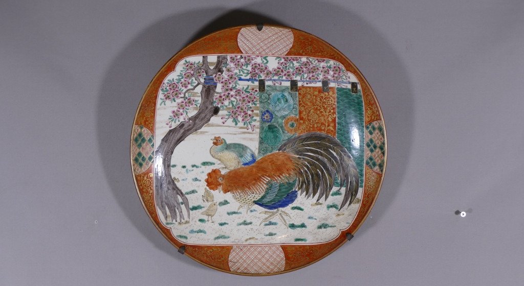 Japanese Dish With Chickens And Rooster, Kutani Style From The Ishikawa Region, Meiji Period, 19th Century-photo-4