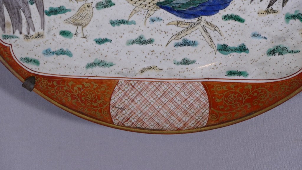 Japanese Dish With Chickens And Rooster, Kutani Style From The Ishikawa Region, Meiji Period, 19th Century-photo-2