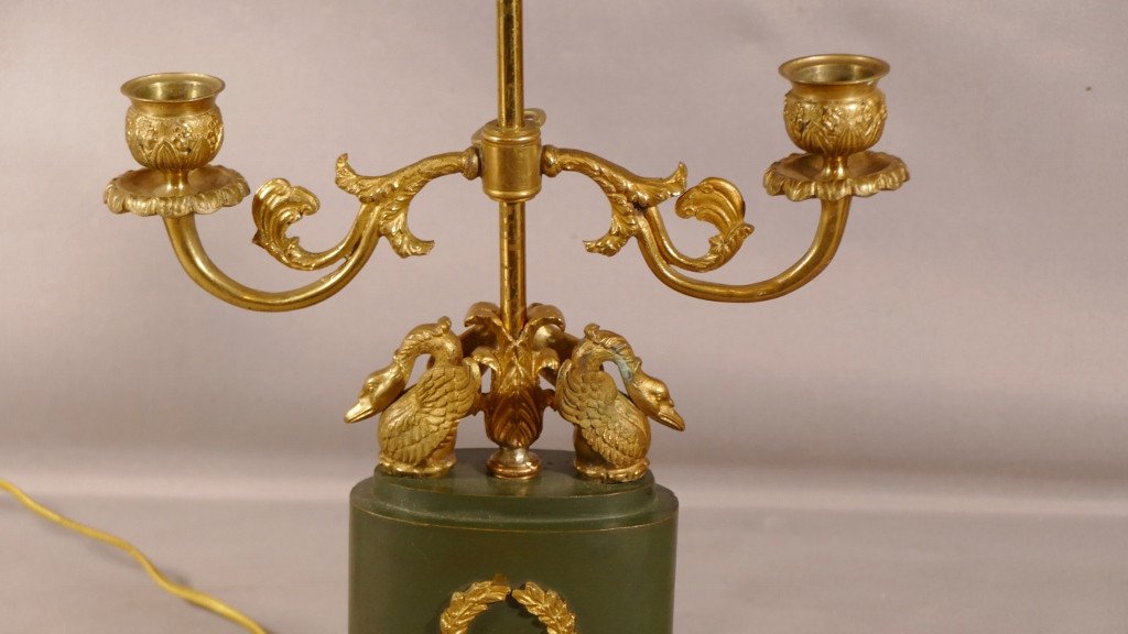 Empire Style Swan Bouillotte Lamp, Early 20th Century-photo-2