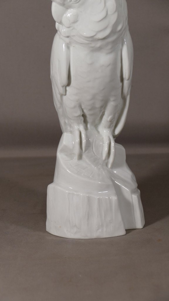  Edouard-Marcel Sandoz Et Haviland, Cacatoès, Sculpture En Porcelaine Blanche De Limoges-photo-3