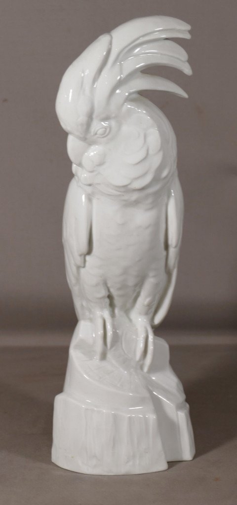  Edouard-Marcel Sandoz Et Haviland, Cacatoès, Sculpture En Porcelaine Blanche De Limoges