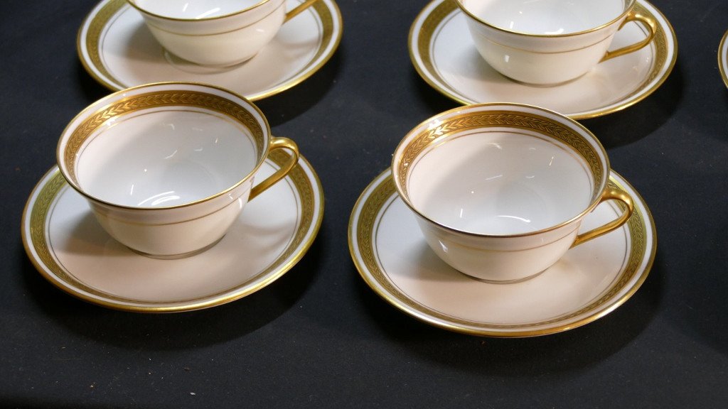 Golden Laurel Frieze, Coffee Service 12 People In Limoges Porcelain-photo-3