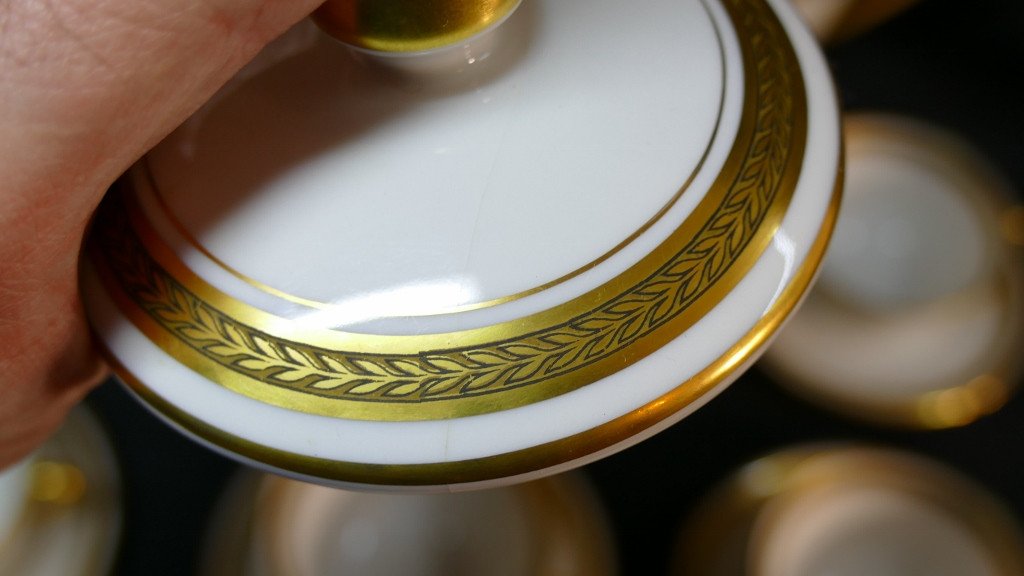 Golden Laurel Frieze, Coffee Service 12 People In Limoges Porcelain-photo-7