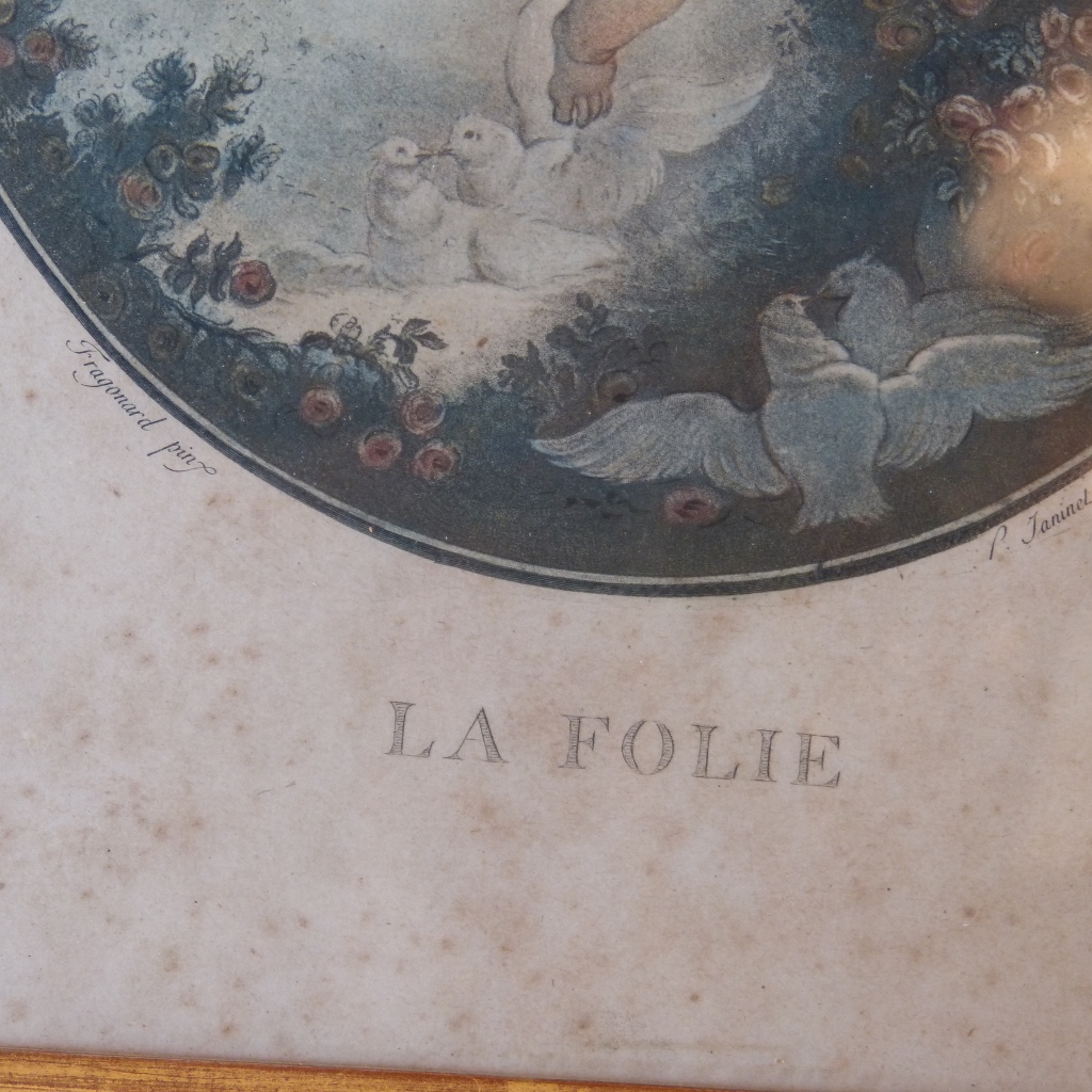 Engraving XVIII, La Folie By Janinet, Of Fragonard After, Angel, Cherub, Dated 1777-photo-3