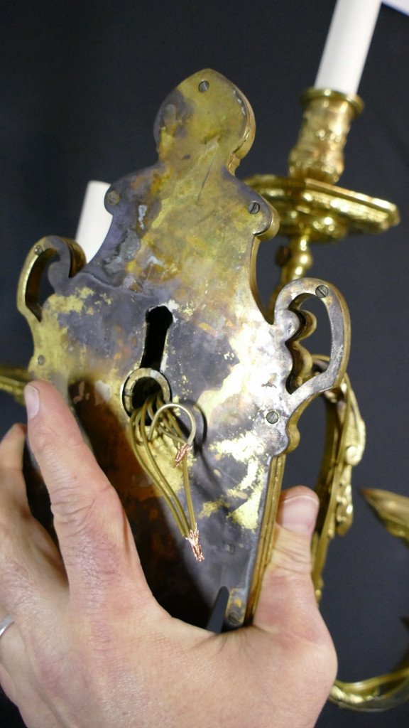 Pair Of Large Louis XIV Style Angelot Sconces In Gilt Bronze, 19th Century-photo-8