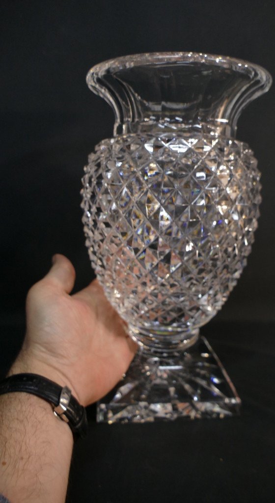 Saint Louis Crystal Large Diamond Tip Pineapple Vase Circa 1960-photo-4