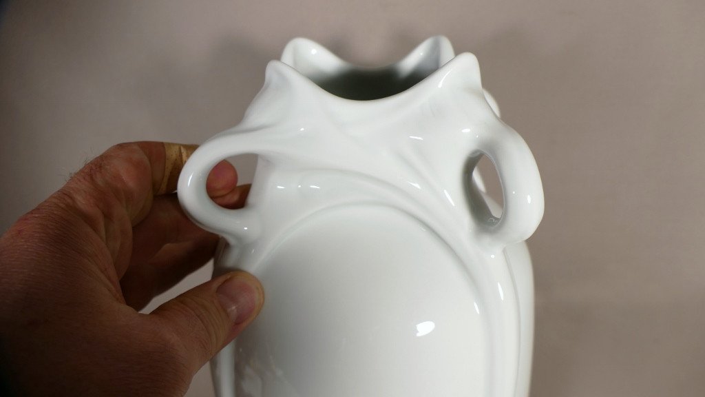 Large Art Nouveau Style Vase In White Limoges Porcelain, Haviland Manufacture-photo-2
