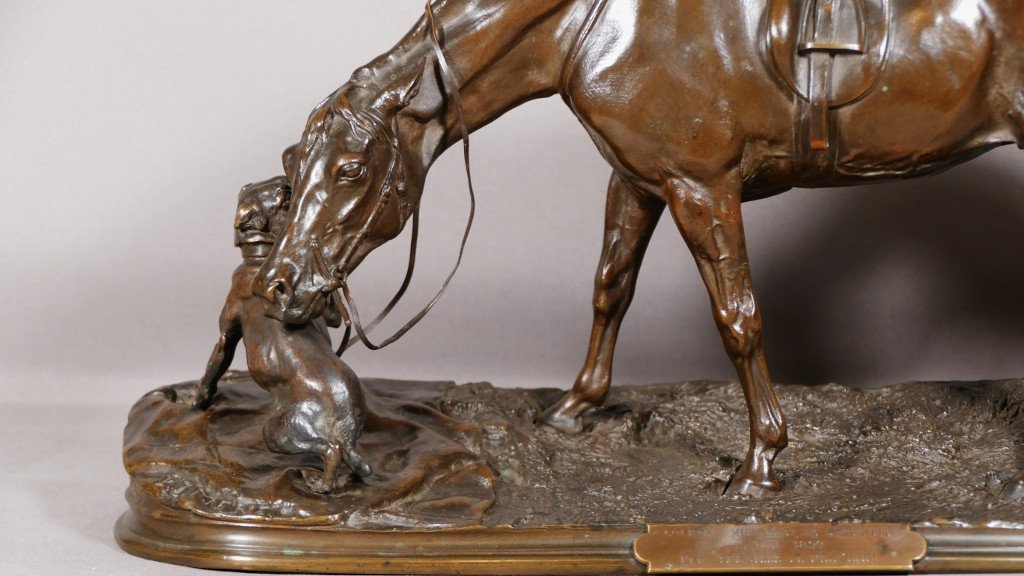 Pierre-jules Mêne (1810-1879) – Jument à L’écurie Jouant Avec Un Chien, Bronze Animalier XIX-photo-3