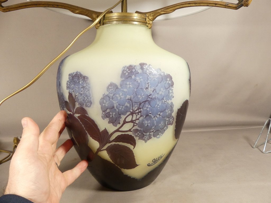 Emile Gallé, Important Vase Or Lamp Base With Glass Hydrangeas Circa 1900-photo-3