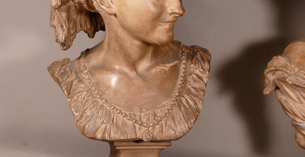 Rare Paire De Bustes d'Après Carpeaux ,le Rieur Et La Rieuse Napolitain En Terre Cuite XIX ème-photo-1