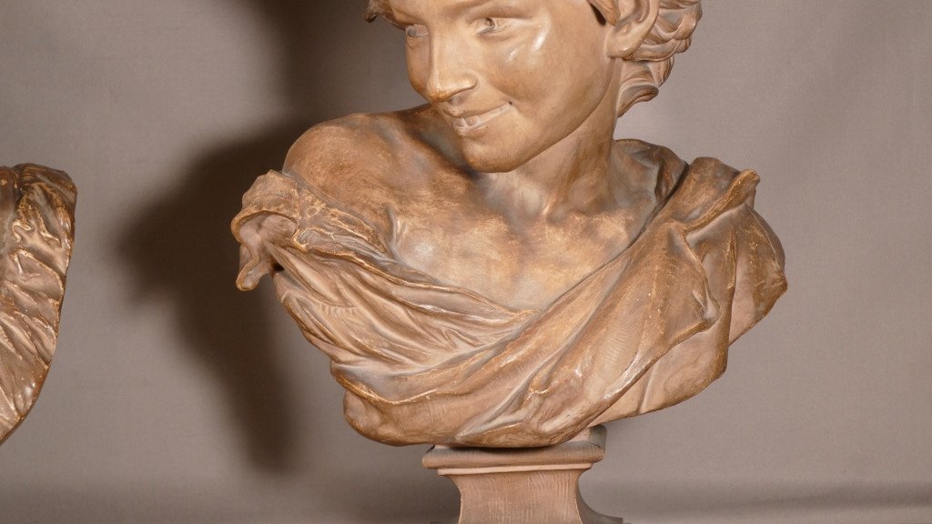 Rare Paire De Bustes d'Après Carpeaux ,le Rieur Et La Rieuse Napolitain En Terre Cuite XIX ème-photo-4