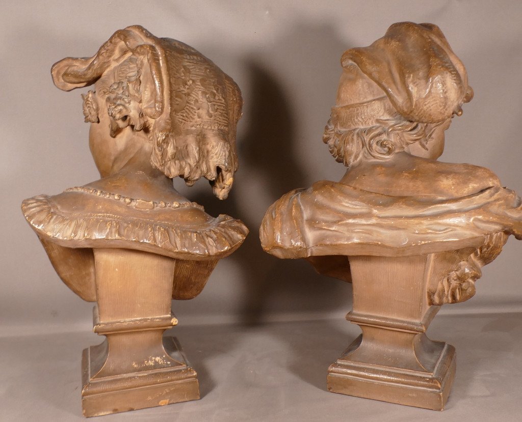 Rare Paire De Bustes d'Après Carpeaux ,le Rieur Et La Rieuse Napolitain En Terre Cuite XIX ème-photo-7
