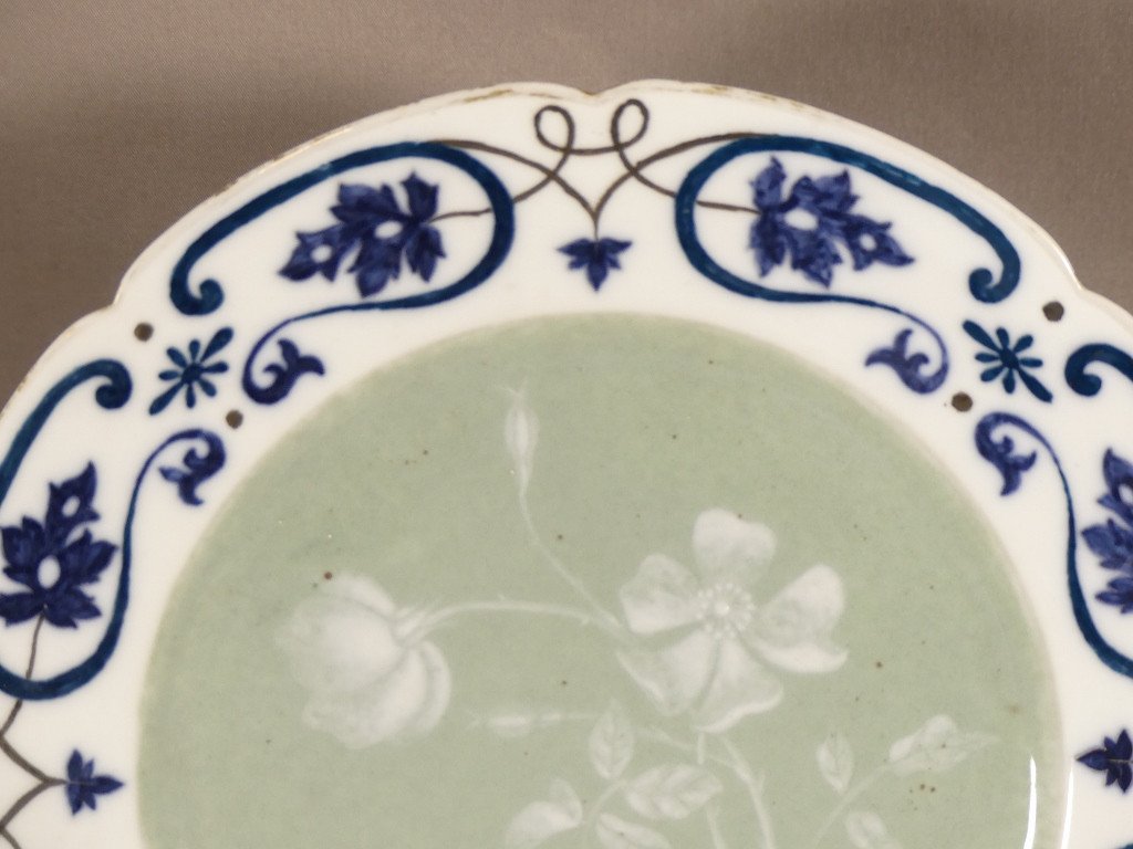 Auguste Riffaterre, Rare Decorative Plate In Paste On Paste Limoges Art Nouveau Porcelain-photo-2