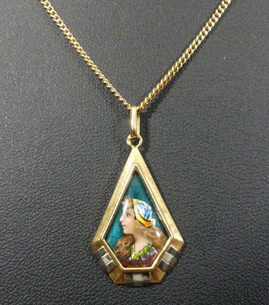 Louis Clément (1882-1977), émailleur, Pendentif En Or Massif Et émail De Limoges , Début XX ème-photo-3