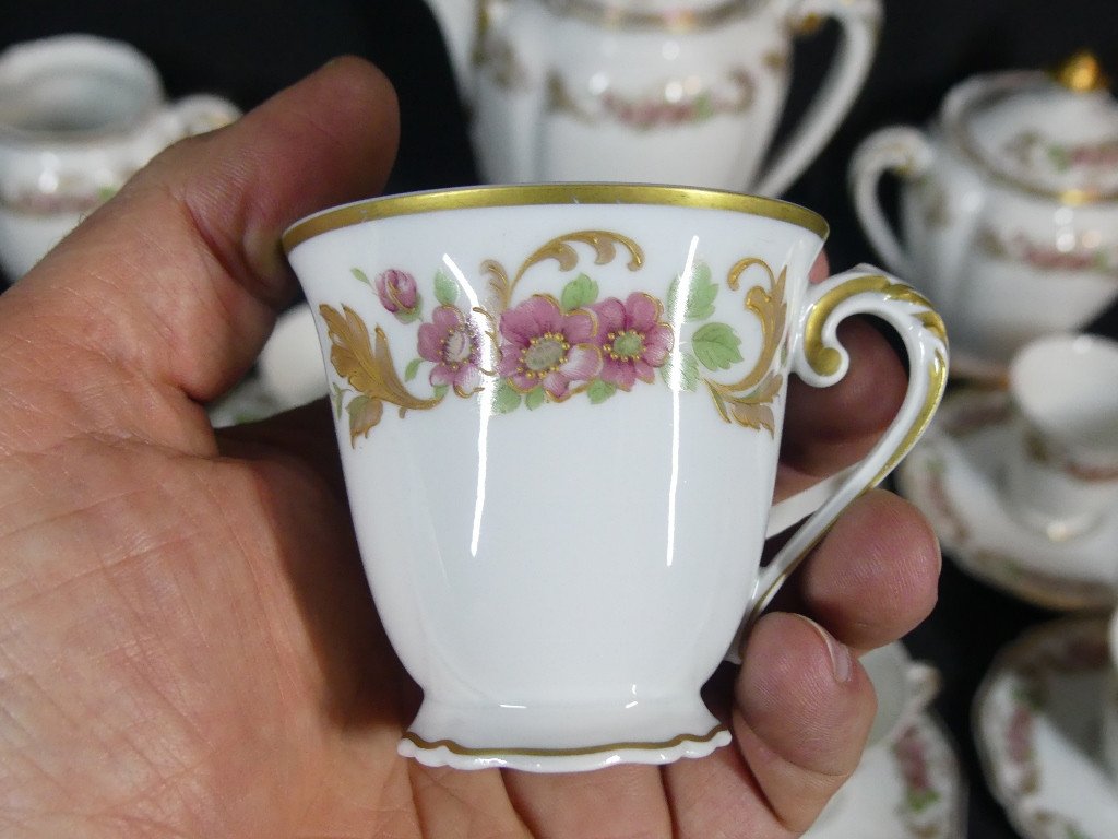 Service à Café 12 Personnes Par Jean Bozier, Porcelaine De Limoges Décoré à La Main-photo-3