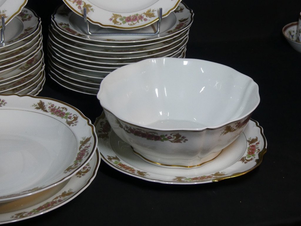 Service De Table 12 Personnes Par Jean Bozier, Porcelaine De Limoges Décoré à La Main-photo-2