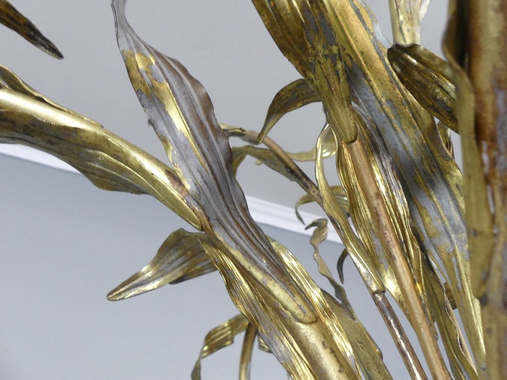 Iris Chandelier In Bronze, Brass And Sheet Metal, Decorator's Work From The 40s-50s-photo-7