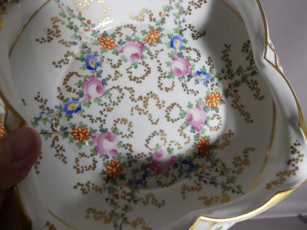 Cream Service, Bowl And Ladle In Flowered Porcelain, Early 20th Century-photo-2