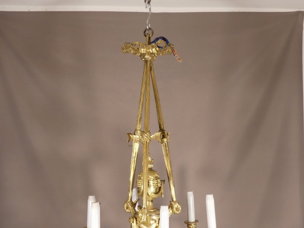 Louis XVI Style Chandelier In Gilt Bronze With 6 Lights Early 20th Century-photo-3