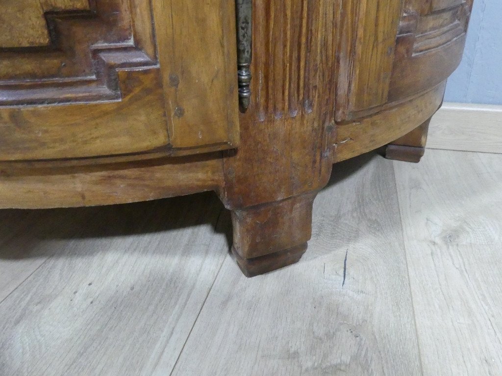 Buffet Demi Lune d'époque Louis XVI, Bois Naturel Et Plateau Marbre, XVIII ème Siècle-photo-3