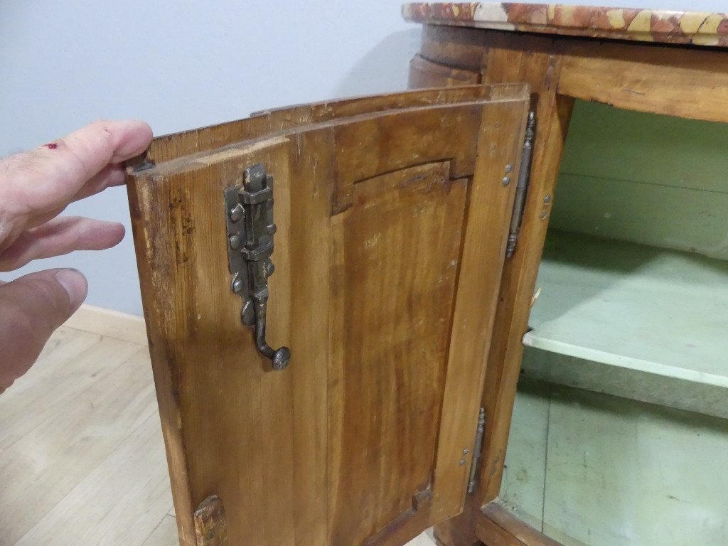 Buffet Demi Lune d'époque Louis XVI, Bois Naturel Et Plateau Marbre, XVIII ème Siècle-photo-8