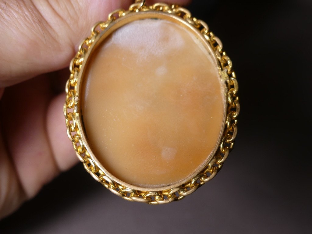 Pendentif Camée Coquillage Femme Et l'Angelot, époque XIX ème Siècle-photo-7