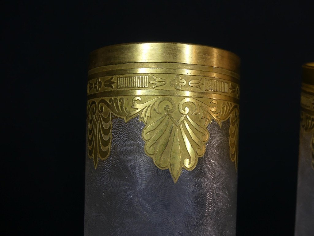 Saint Louis Empire Nelly, Pair Of Frosted Crystal And Gold-inlaid Vases, 1900s-photo-1