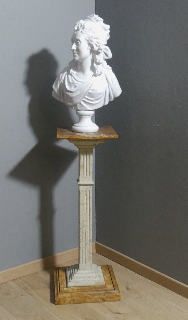 Colonne Sellette En Bois Peint Faux Marbre De Style Louis XVI, Italie, XIX ème Siècle-photo-1