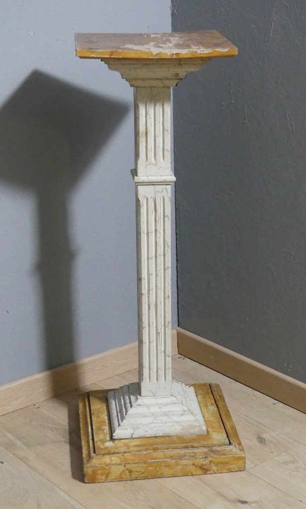 Colonne Sellette En Bois Peint Faux Marbre De Style Louis XVI, Italie, XIX ème Siècle