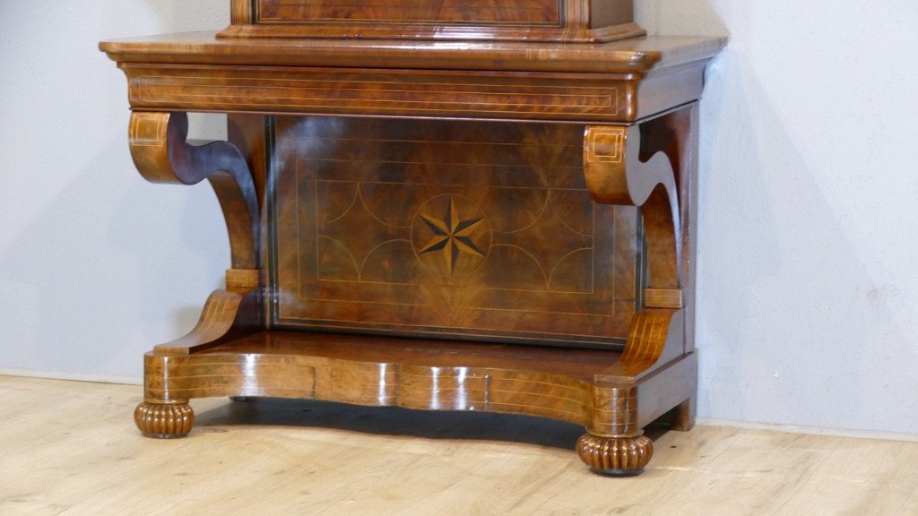 Charles X, Console Secrétaire En Ronce d'Acajou Et Filets, époque XIX ème-photo-3