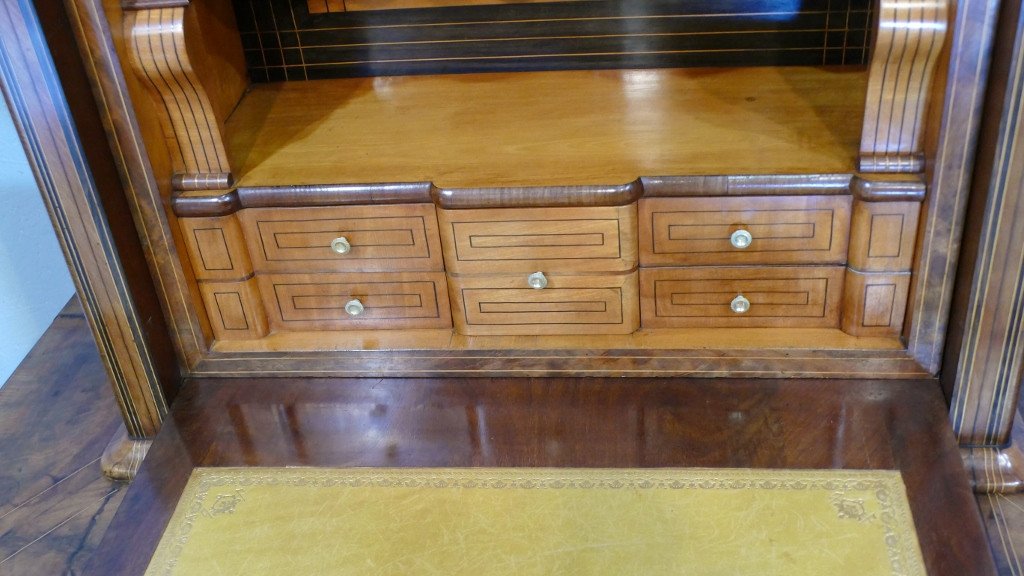 Charles X, Console Secrétaire En Ronce d'Acajou Et Filets, époque XIX ème-photo-3