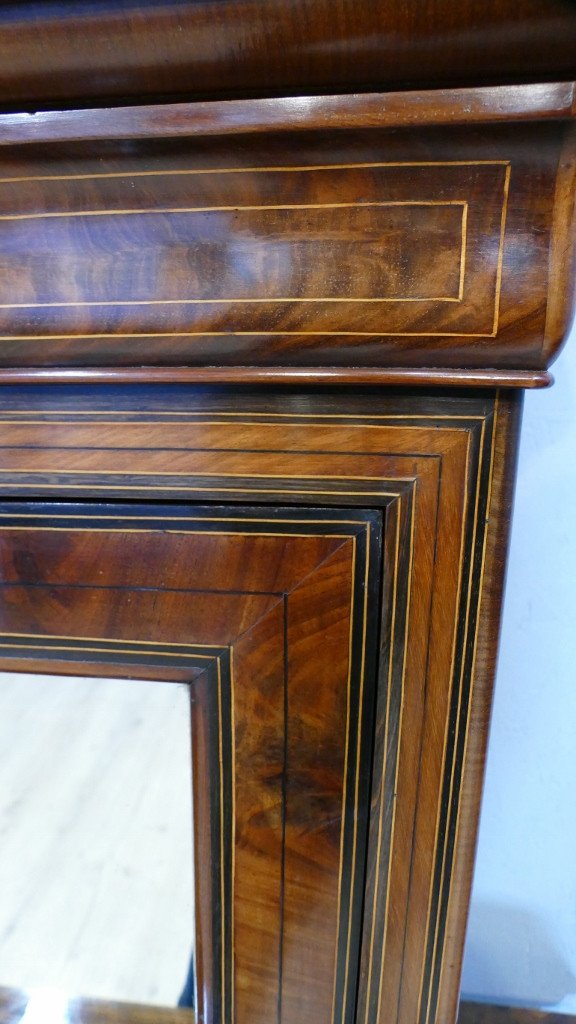 Charles X, Console Secrétaire En Ronce d'Acajou Et Filets, époque XIX ème-photo-6
