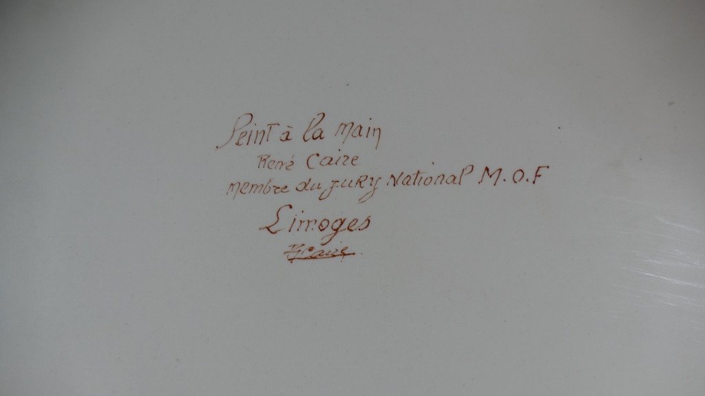 Plat En Porcelaine De Limoges, Peint à La Main Et Doré Par René Caire, Milieu XX ème-photo-5