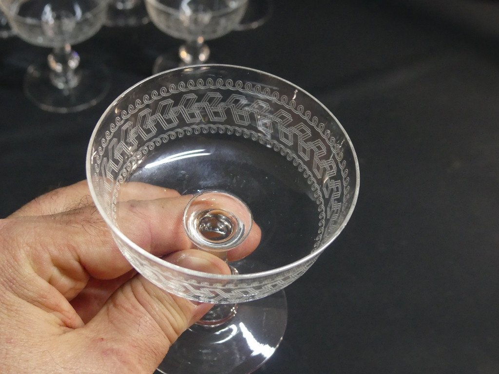 6 Coupes à Champagne En Cristal Gravé, époque XIX ème Siècle-photo-4