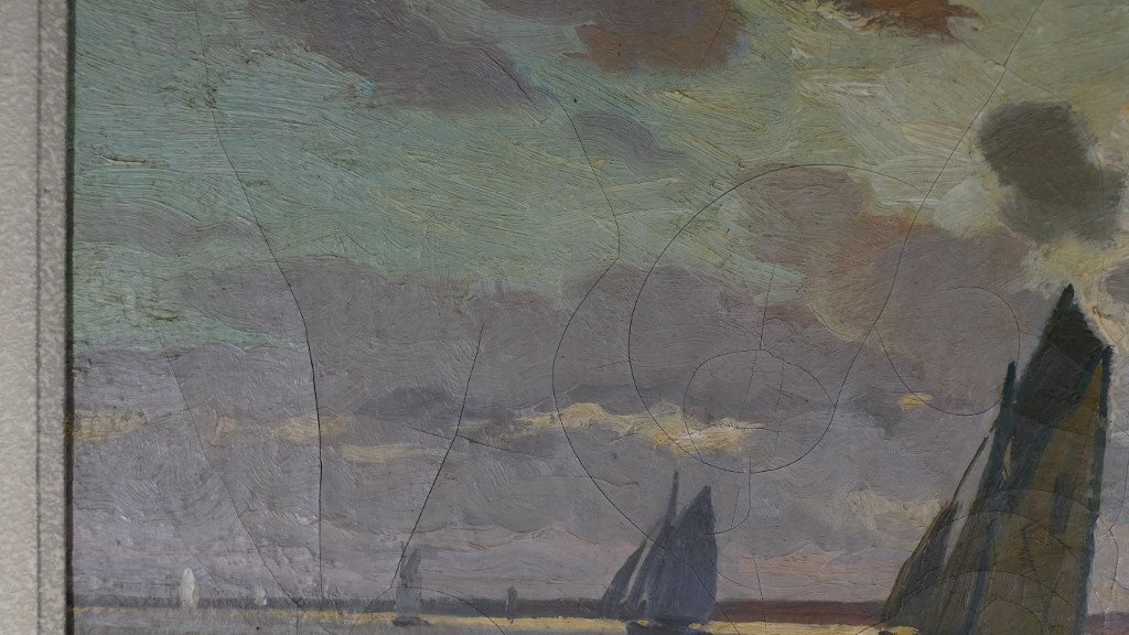 Paul Eschbach (1881-1961), Thoniers Au Port De Concarneau, Huile Sur Toile -photo-4