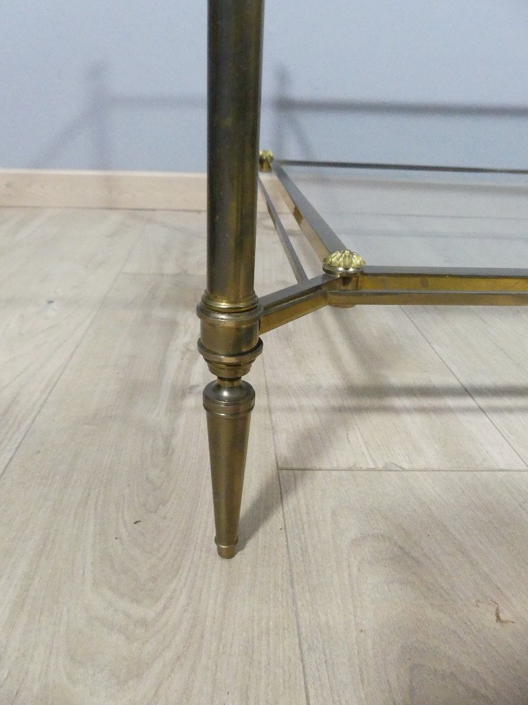 Large Neoclassical Jansen Coffee Table In Brass, Steel And Glass, 1960-70s-photo-4