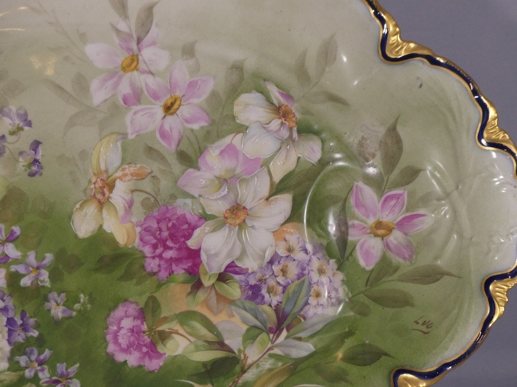 Grand Plat Aux Fleurs En Porcelaine De Limoges, Haviland Guérin, XIX ème-photo-4