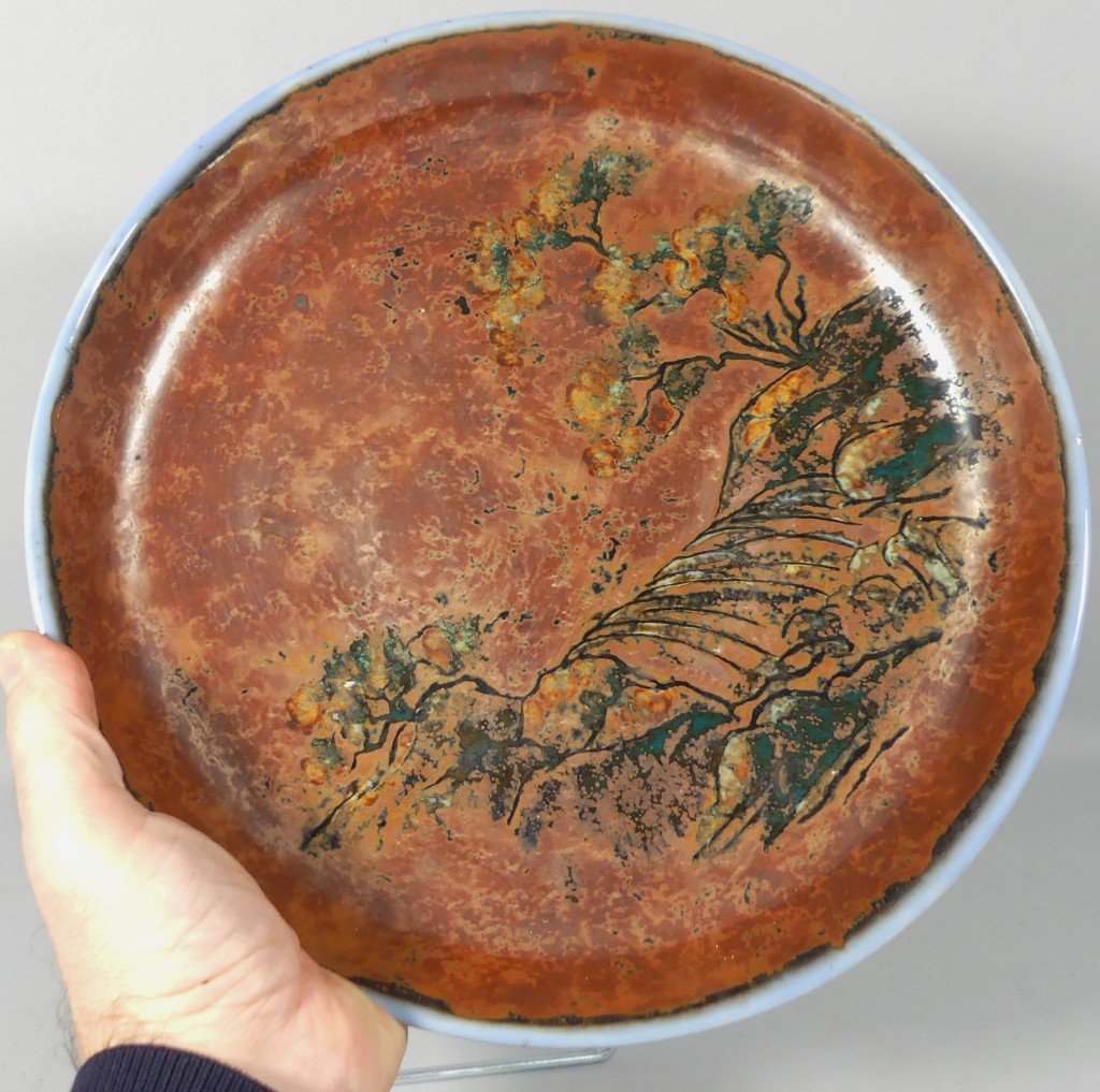 Camille Tharaud Limoges, Coupe Ou Plat Japonisant,  émaux Grand Feu, Porcelaine Art Déco-photo-1