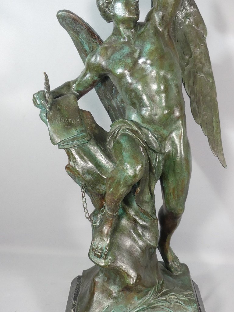 The Human Genius By Emile  Picault, 87 Cm, Very Large Sculpture In Patinated Bronze Metal-photo-4