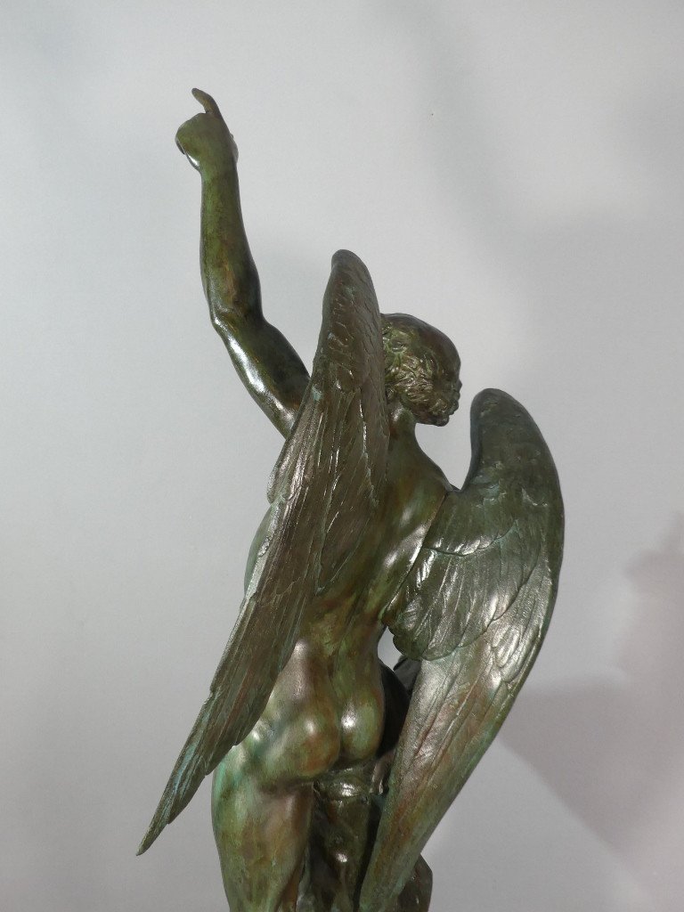 The Human Genius By Emile  Picault, 87 Cm, Very Large Sculpture In Patinated Bronze Metal-photo-7