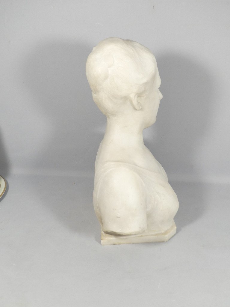 Louis Dubar (1876-1951), Sculpture Bust Of A Woman In White Carrara Marble, Early 20th Century-photo-6