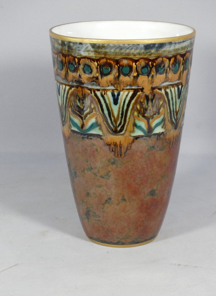 Camille Tharaud Limoges, Grand Feu Enameled Porcelain Vase, Art Deco-photo-2