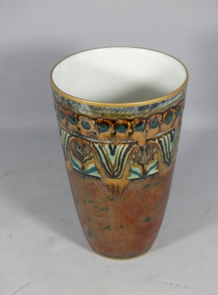 Camille Tharaud Limoges, Grand Feu Enameled Porcelain Vase, Art Deco-photo-3