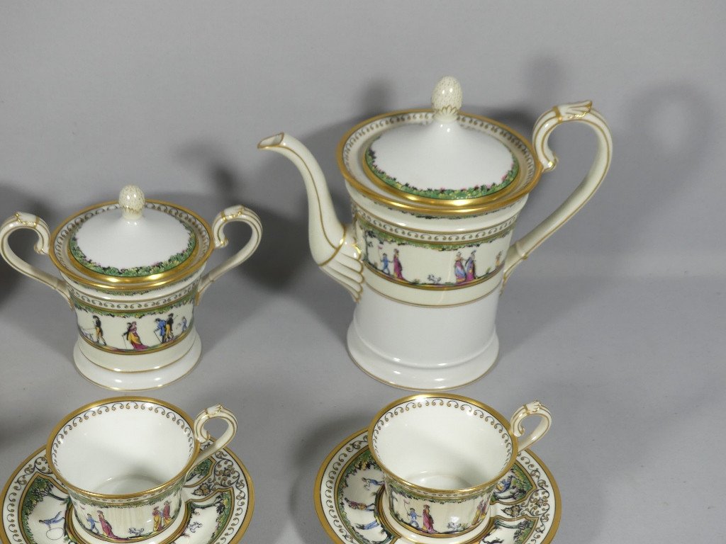 Raynaud Limoges Promenade Au Palais Royal, Très Rare Service à Café Pour 6 Personnes Porcelaine-photo-4