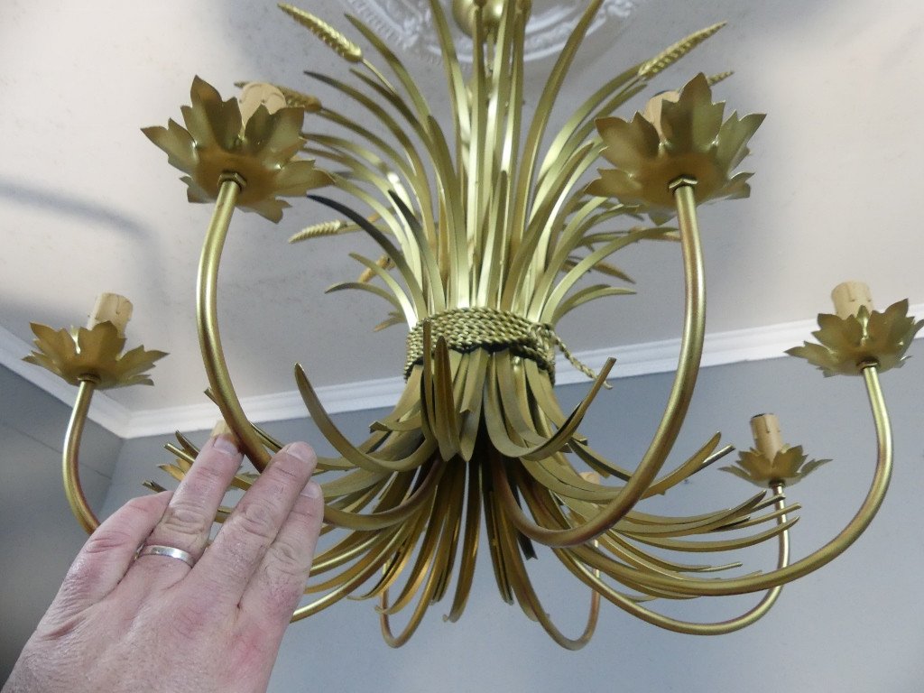 Lustre épis De Blé En Métal Doré à 8 Lumières, Style Coco Chanel, Vers 1980-photo-4