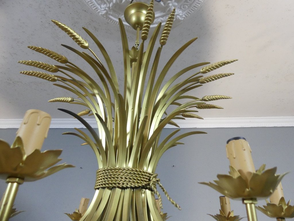 Lustre épis De Blé En Métal Doré à 8 Lumières, Style Coco Chanel, Vers 1980-photo-1